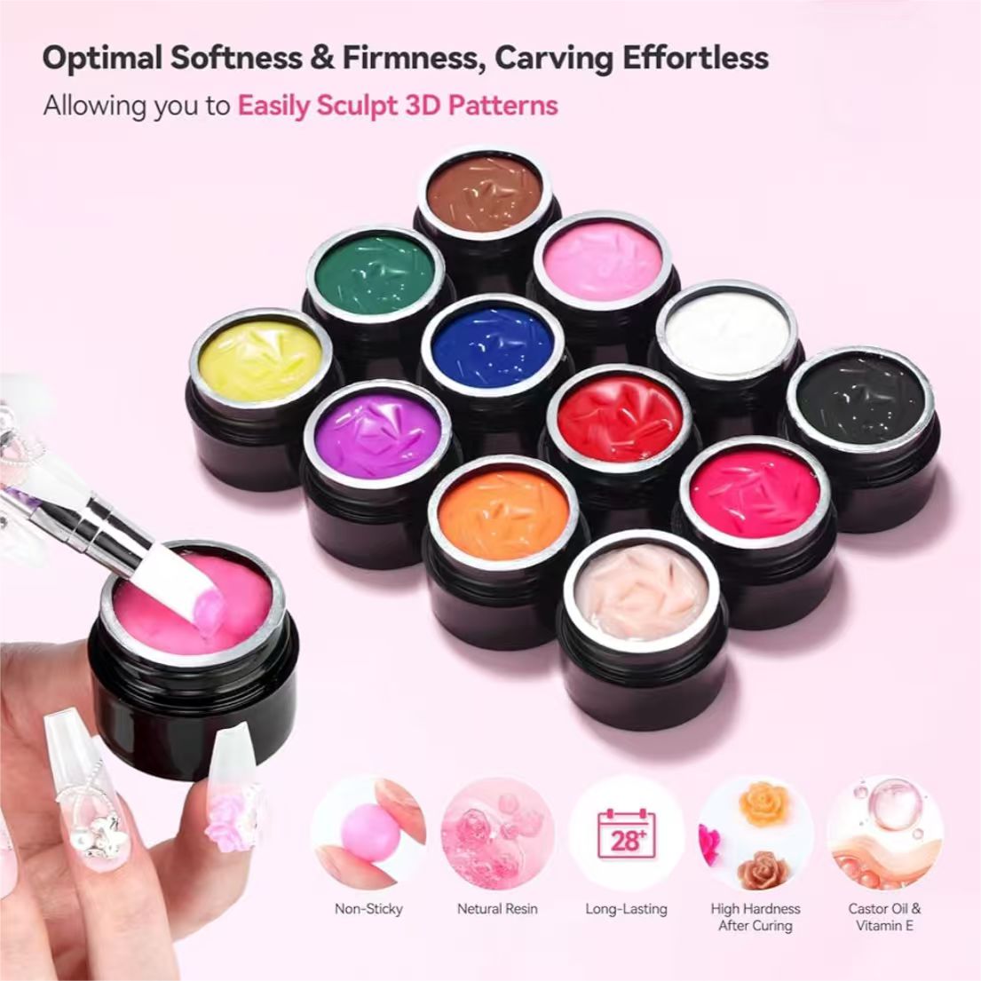 3D Nail Carving Gel Non-Sticky Sculpture Modeling Gel for DIY 3D Nail Art Private Label Wholesale