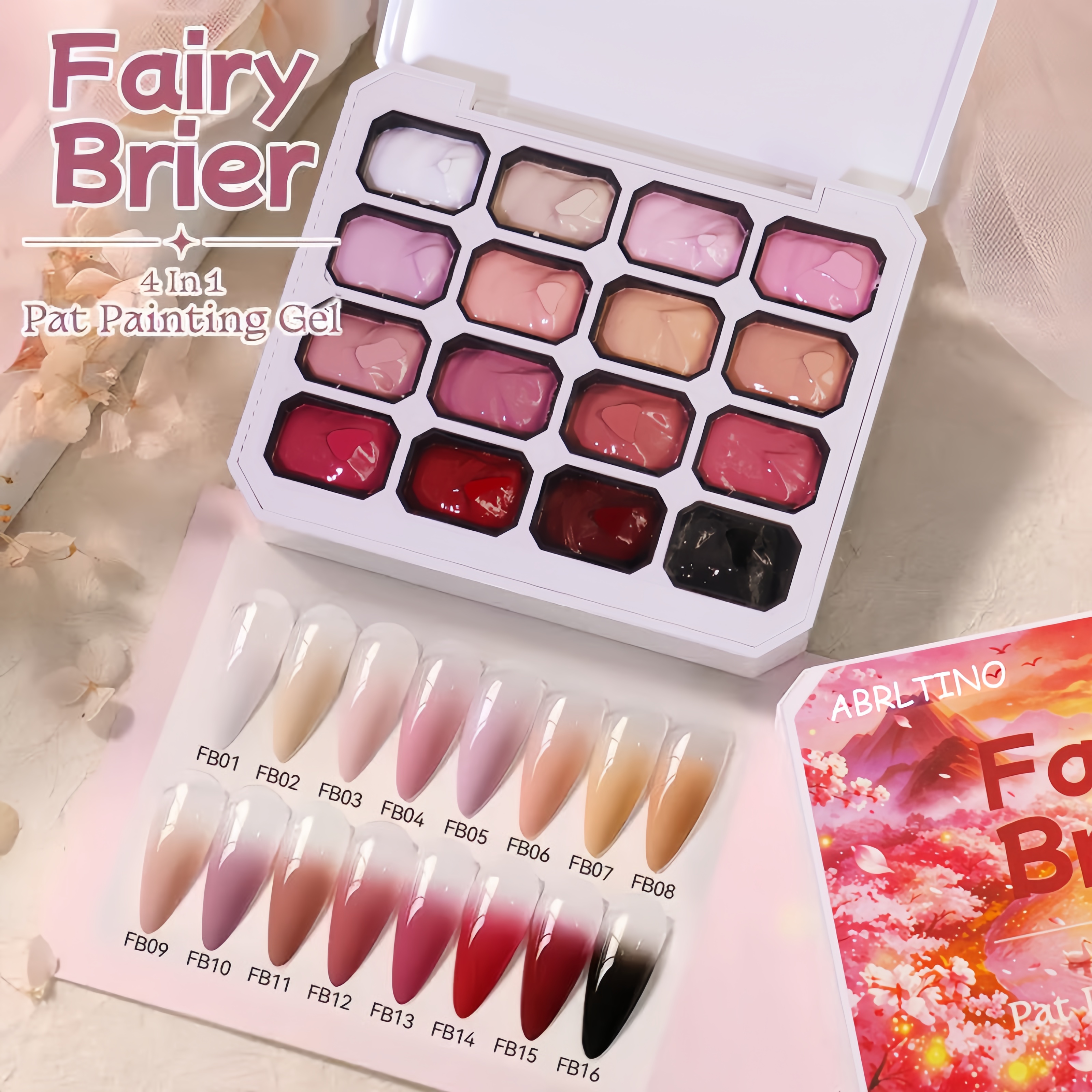 16 Colors 4-in-1 Pat Painting Gel Palette Solid Mud Gel Cream Texture Soak-Off UV Gel for Ombre Nail Art Private Label