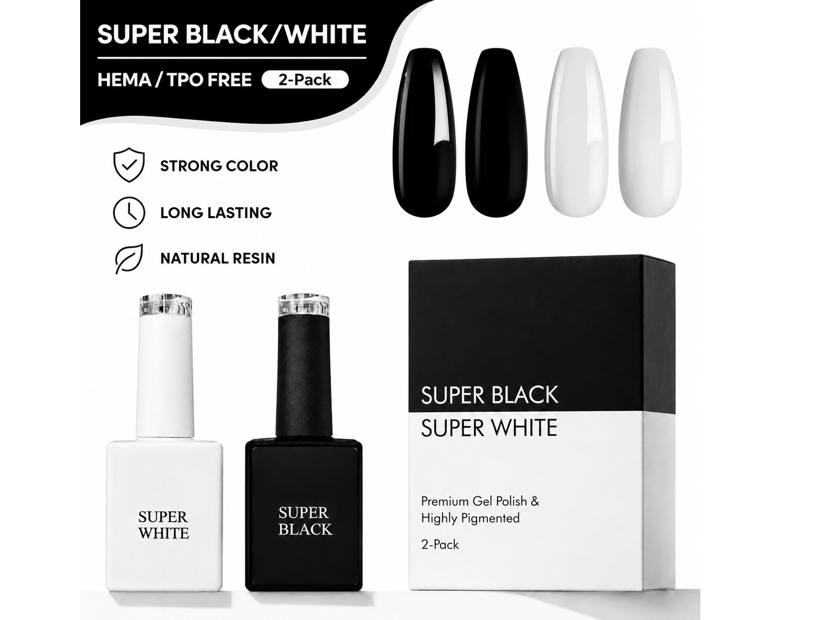 Super Black/White — HEMA & TPO Free Gel Polish 2-Pack Private Label