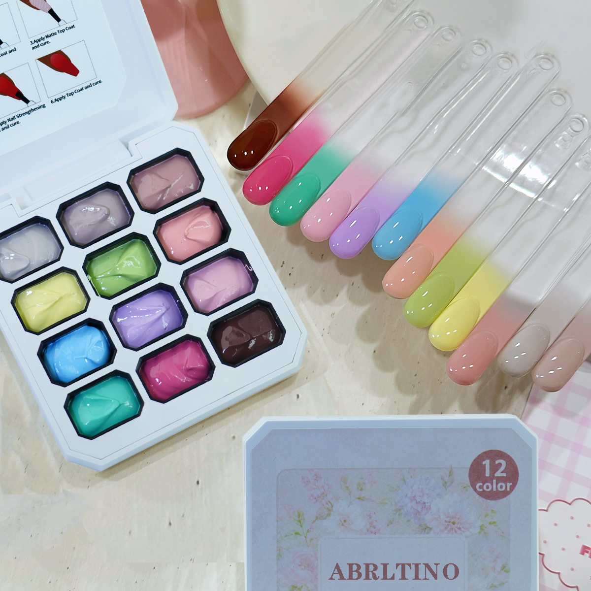 12 Colors Solid Pat Painting Gel Palette Cream Mud Gel Soak-Off UV Gel for Ombre Gradient Nail Art Private Label